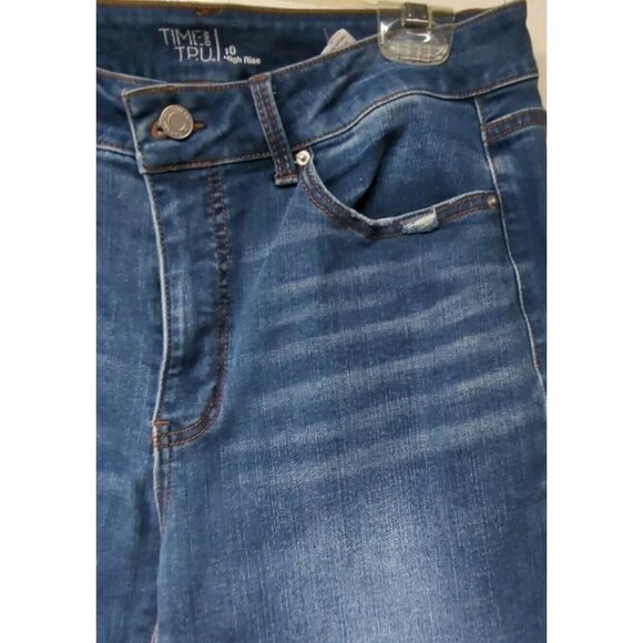 Time And Tru Women's Sz10 Blue Distressed Frayed High Rise Five Pocket Jeans - Picture 5 of 8